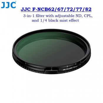 JJC F-NCB72 3-in-1 filter with adjustable ND, CPL, and 1/4 black mis teffect
