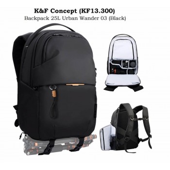 K&F Concept (KF13.300) Рюкзак 25л. 1 фотоаппарат+3 объектива или аксессуара, ноутбук 14-16 дюймов с чехлом от дождя, ремень для штатива Black